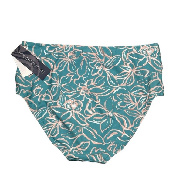 Aqua Couture Ladies Floral Prints Blue High Waisted Bikini Swim Bottom Size L - Picture 3 of 12